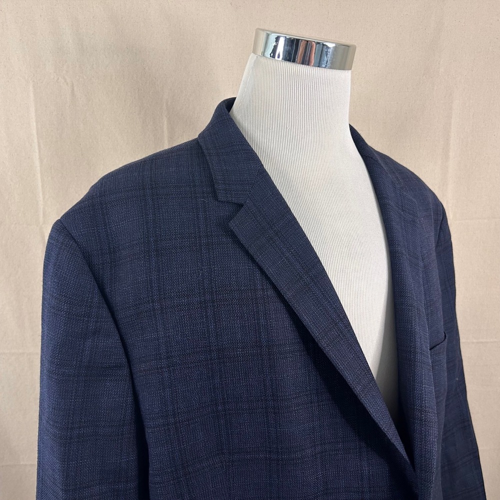 Pronto Uomo 54R Sport Coat 100% Wool Blue Plaid Two Button Double Vented